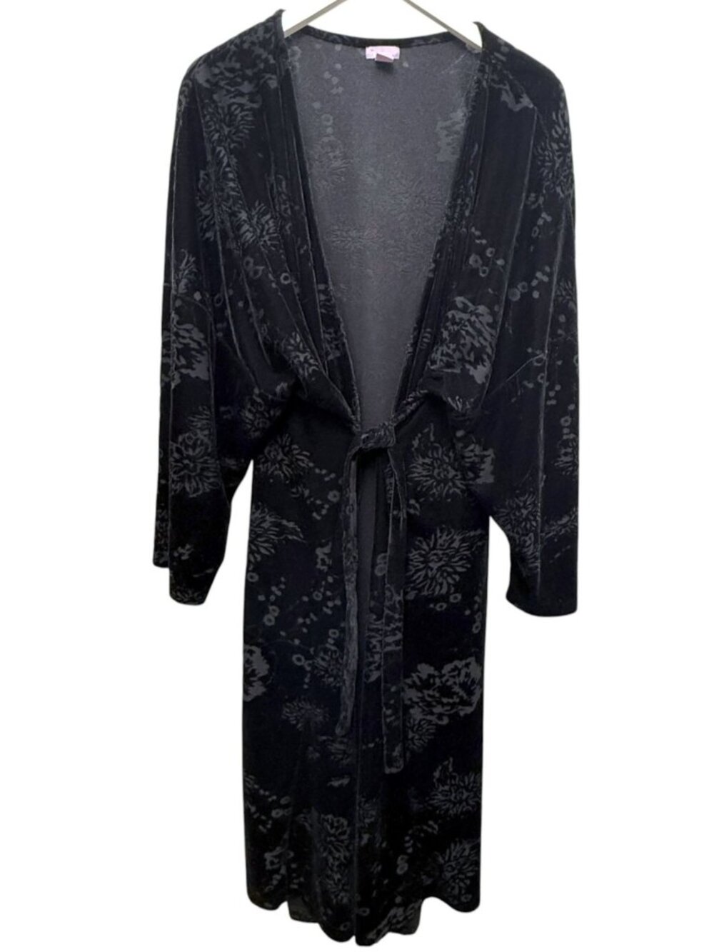 Amoureuse Burnout Velvet Duster Rob  Womens Plus Size 1X Black Kimono
